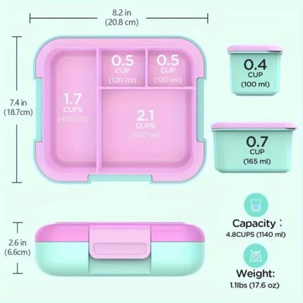 Caperci Bento Box Large Lunch Container with 4 Compartments – Leak-Proof and Portable