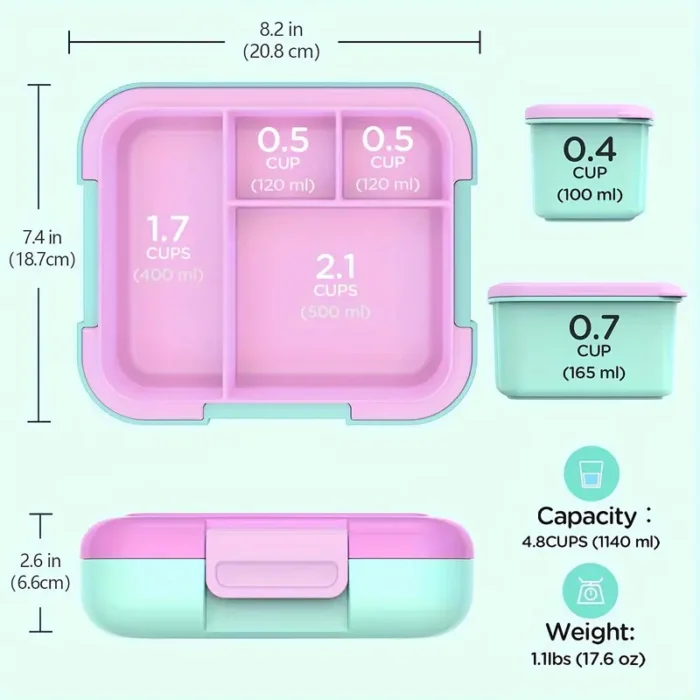 Caperci Bento Box Large Lunch Container with 4 Compartments – Leak-Proof and Portable