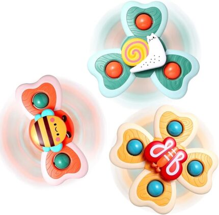 Hooku Suction Spinner Toys – 3 Pack Montessori High Chair Toys for Infants