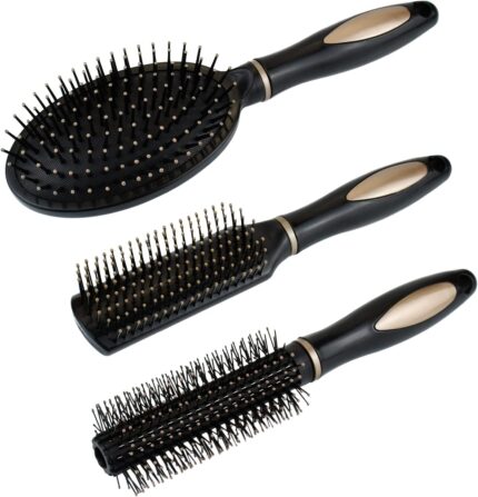Pack Anti-Static Hair Brush Set – Oval, Round and Vent Paddle Comb for Wet and Dry Hair