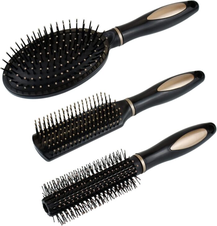 Pack Anti-Static Hair Brush Set – Oval, Round and Vent Paddle Comb for Wet and Dry Hair