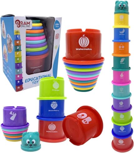 Baby Kids 11-Piece Stacking Cups – colourful Montessori learning tower toy for toddlers aged 1–4 years, helps develop motor skills and colour recognition