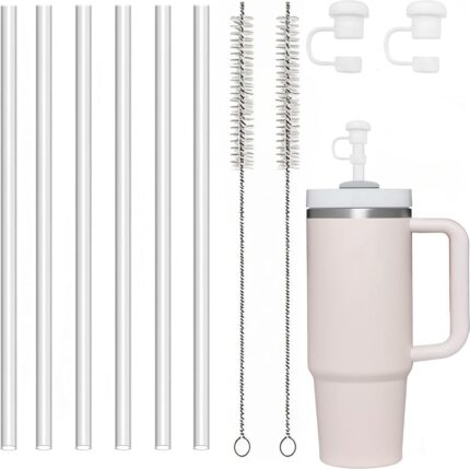 Jatimdotin 6PCS reusable transparent straws with 2 lids and 2 cleaning brushes for Stanley Cup 30oz/40oz