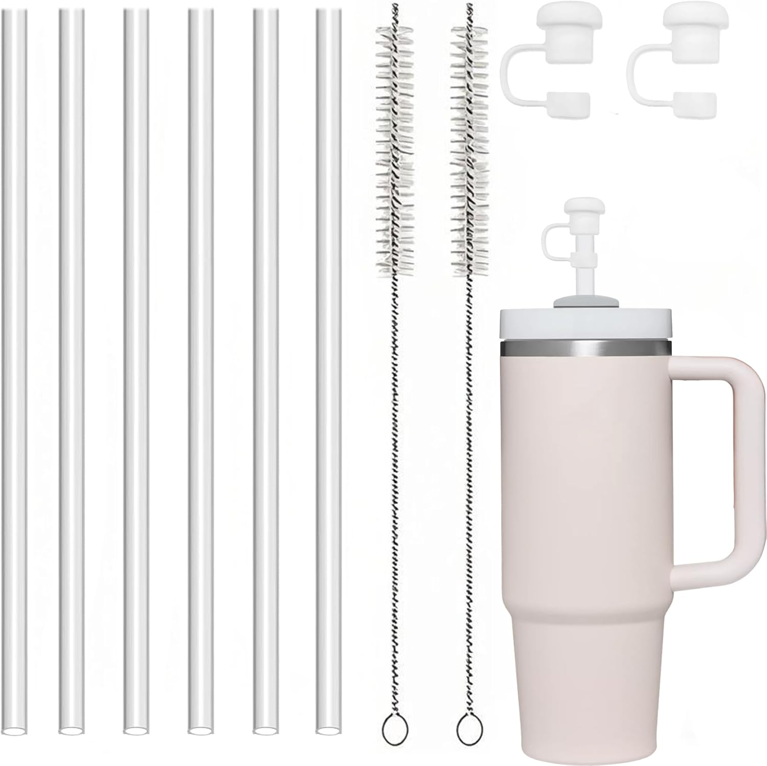 61WnvOMtOPL._AC_SL1500_ Jatimdotin 6PCS reusable transparent straws with 2 lids and 2 cleaning brushes for Stanley Cup 30oz/40oz