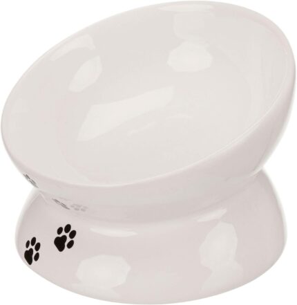 Trixie White Ceramic Cat Feeder – Elevated Non-Slip Cat Bowl for Food and Water, Durable and Easy to Clean Feeding Dish for Cats and Kittens