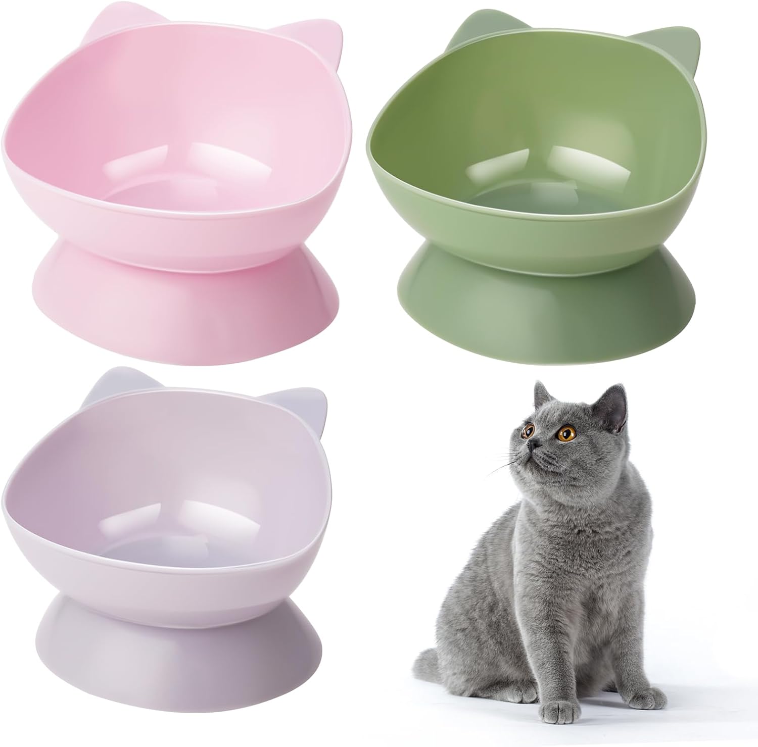 61o4yBP0F0L._AC_SL1500_ Umorismo 3-Pack Raised Cat Bowls – 15° Tilted Elevated Cat Feeding Bowls, Non-Slip Plastic Feeder for Kittens and Adult Cats, Suitable for Food and Water
