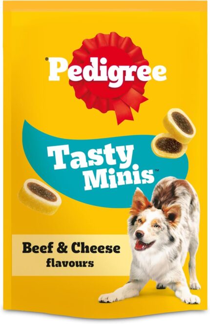 PEDIGREE Tasty Minis Adult Dog Treats – Cheese & Beef Nibbles, 140g (Pack of 8) | Soft, Chewy Training Treats for Adult Dogs | Vitamins, Minerals & Omega-3 | Packaging May Vary