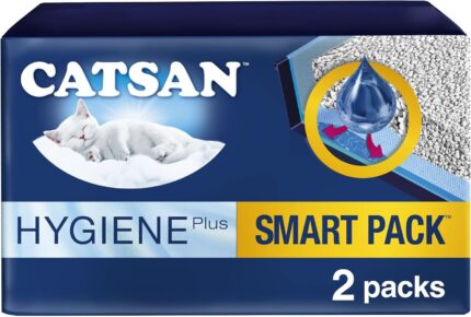 CATSAN Hygiene Plus Non-Clumping Cat Litter 6 x 4L Smart Pack with Tray Liners