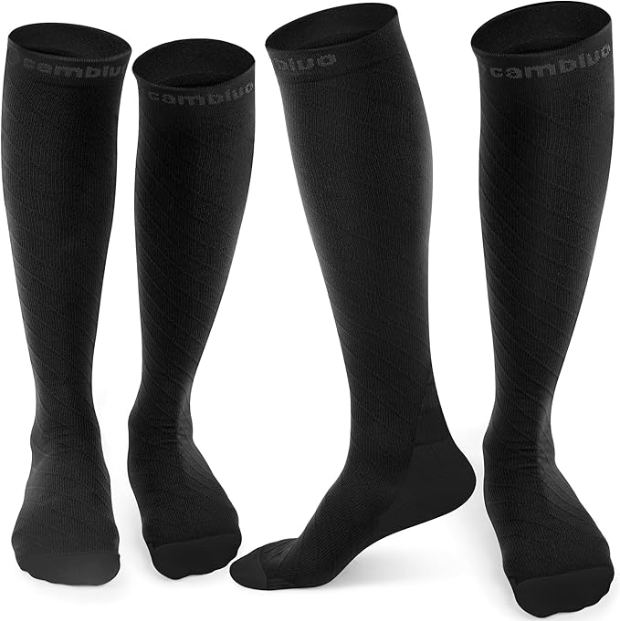 815obFLY5TL._AC_SX679_ CAMBIVO compression socks 2-pair set for men and women, providing calf and ankle support for running, travel, flying, sports, nurses, and pregnancy.