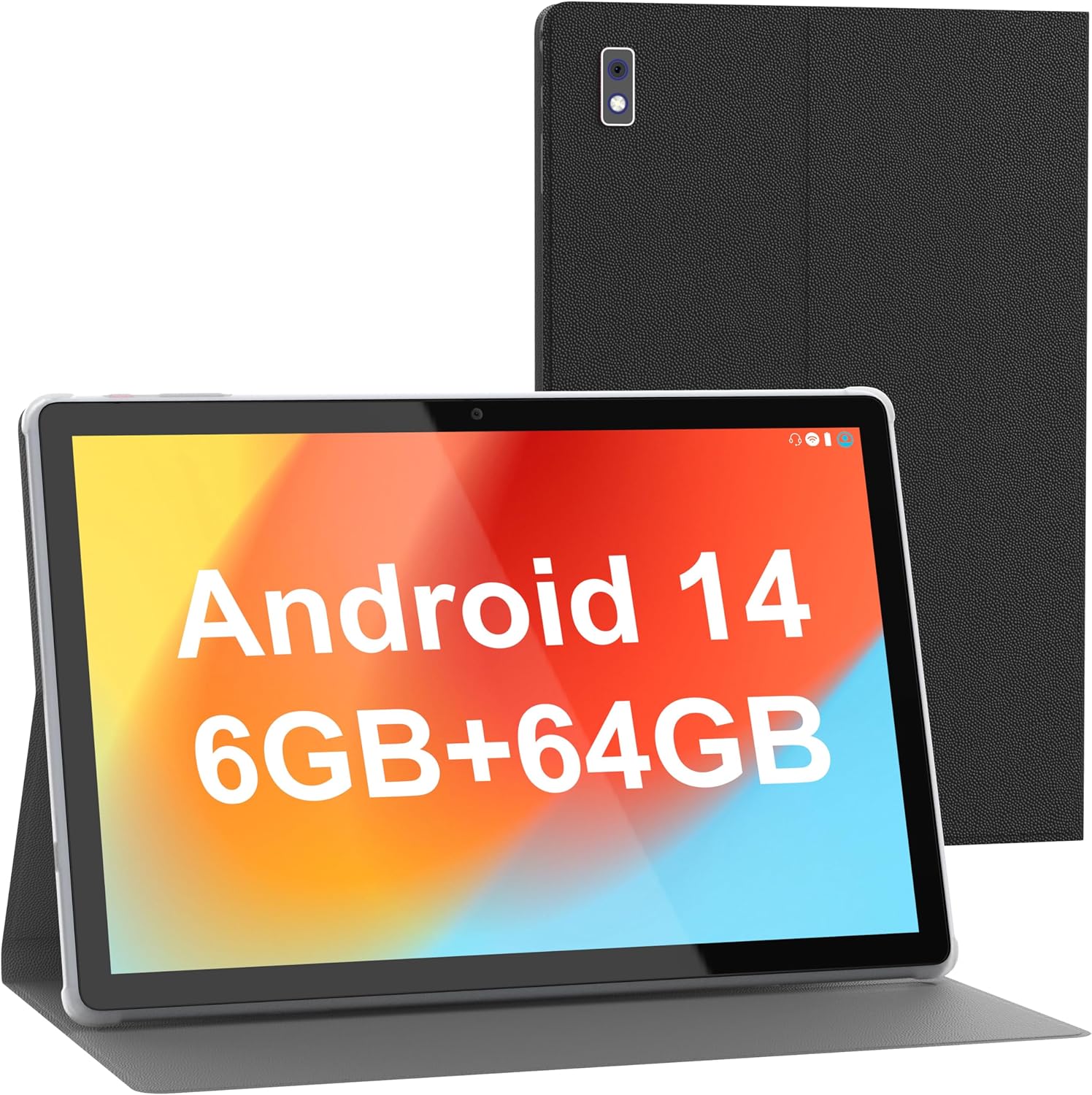 81OtVDoyToL._AC_SL1500_ Android 14 10.1-inch tablet in grey with protective case, IPS HD display, dual cameras, and 64GB storage