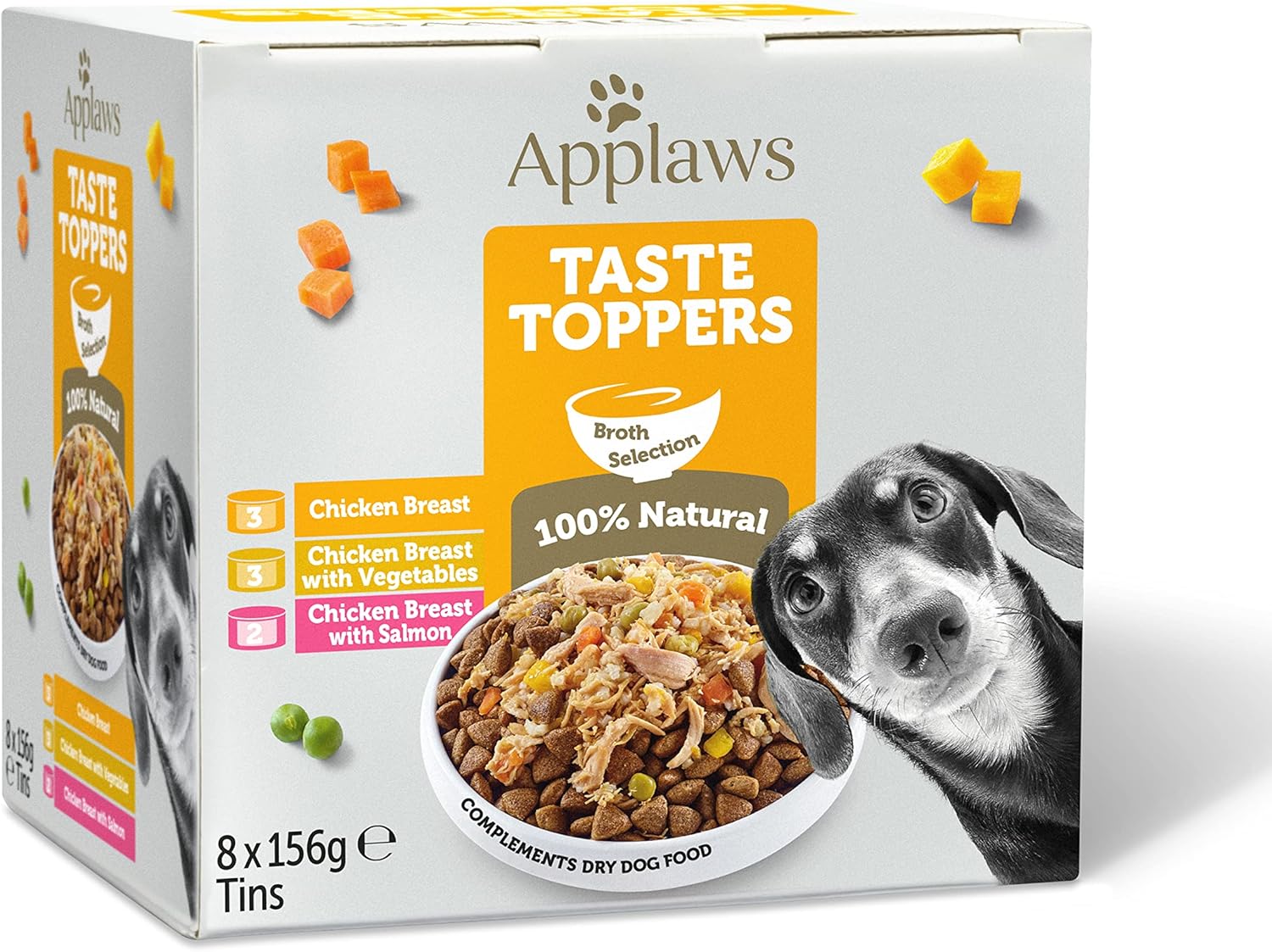 81xVq1Md6RL._AC_SL1500_ Applaws 100% Natural Chicken Wet Dog Food Topper in Broth, 156g Tin Pack of 8
