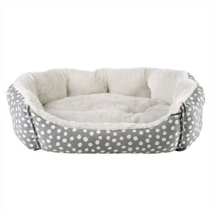 Dream Paws Scalloped Dog Bed in plush grey fabric