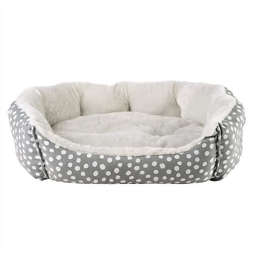 I9740281 Dream Paws Scalloped Dog Bed in plush grey fabric