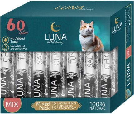 LUNA Premium Lickable Cat Treats – Natural Creamy Chicken, Tuna & Salmon Variety Pack for Kittens and Adult Cats